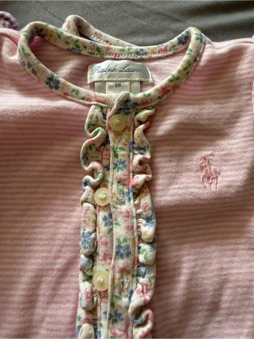 Ralph Lauren baby Pink & purple Striped Ruffle onesies.